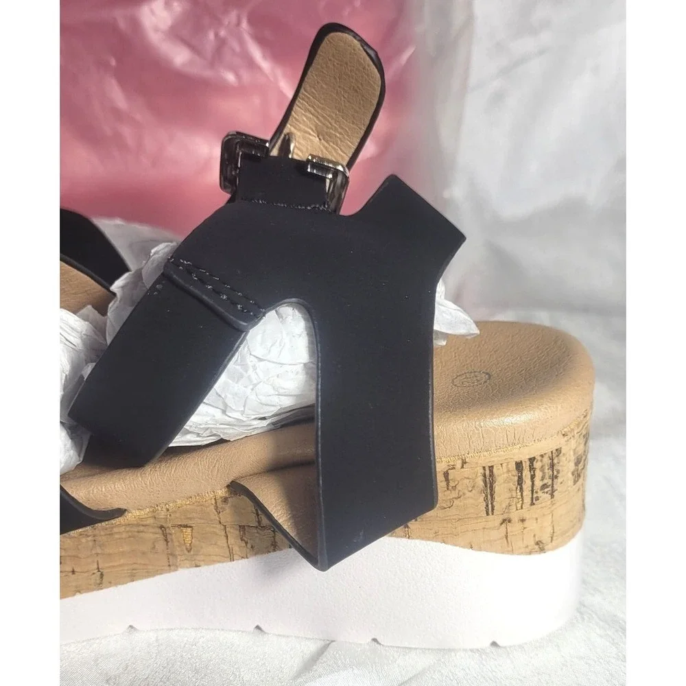 Shein‎ Kids Girls Black Velvet Platform Ankle Strap Sandals - Size 12